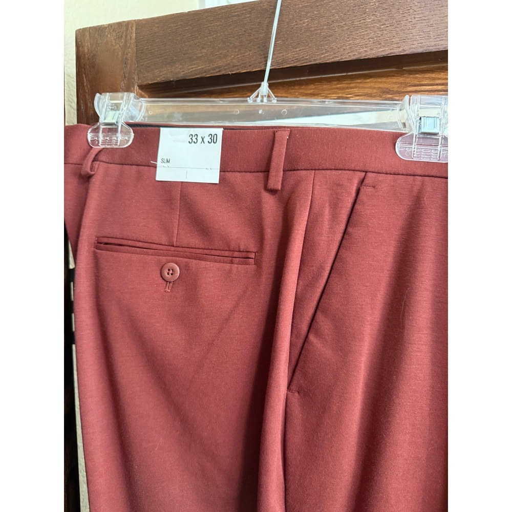 Express Mens 4-Way Hyper Stretch Slim Fit Suit Rust Red 40R Jacket 33x30 Pants - Picture 6 of 12